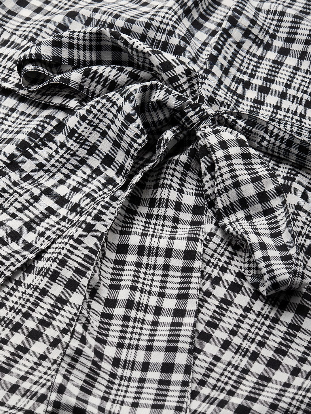 plusS Black  White Checked Tie-Up Detail Monochrome Top