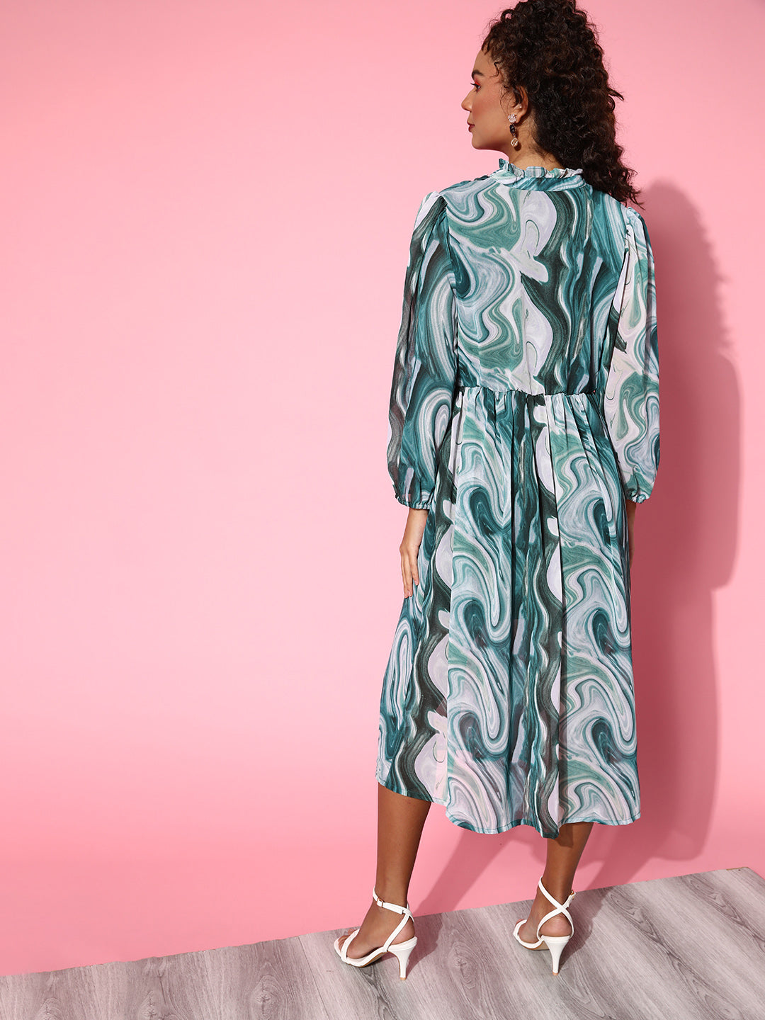 Green A-Line Midi Dress