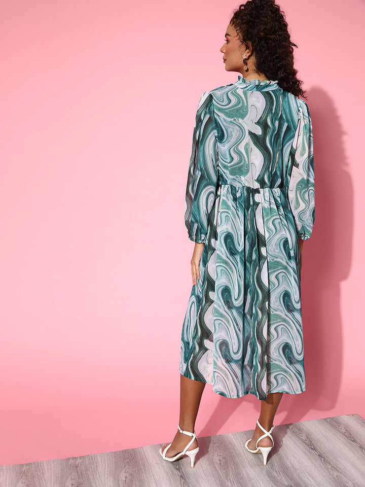 Green A-Line Midi Dress