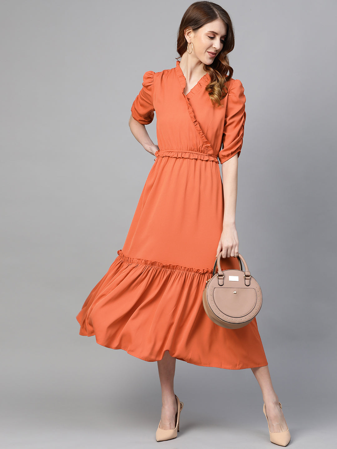 plusS Orange Tiered Wrap Dress