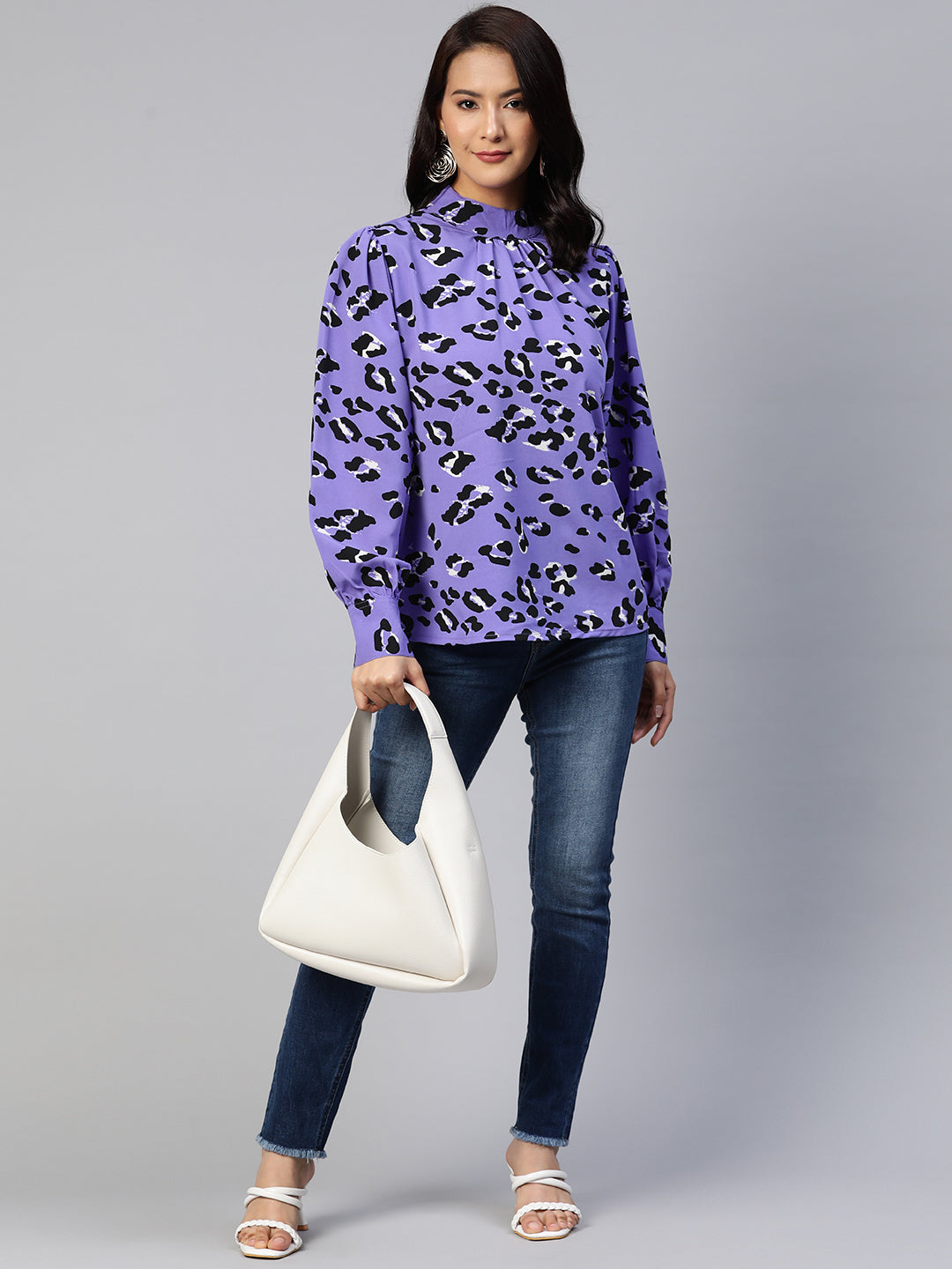 plusS Animal Print High Neck Top