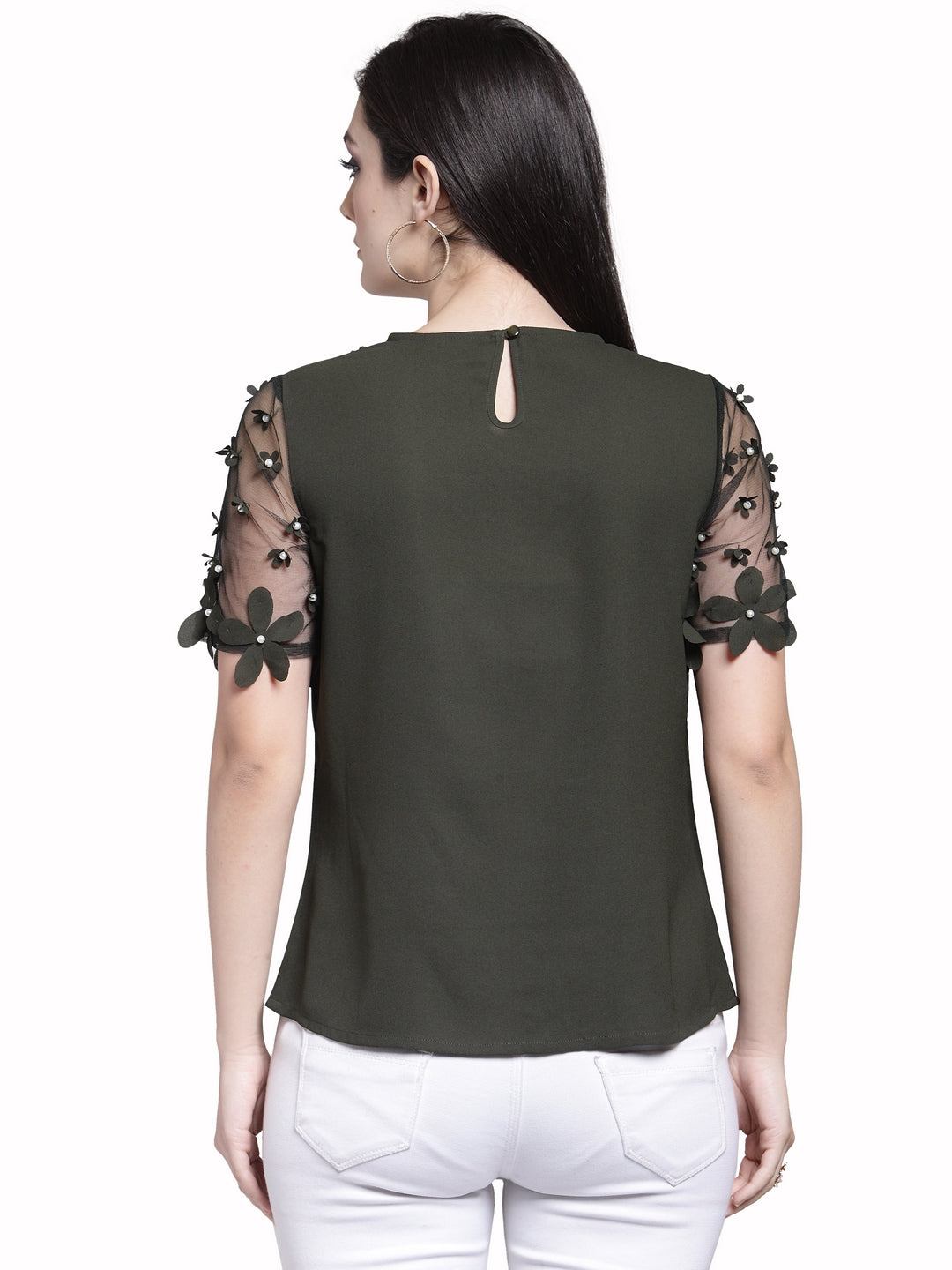 Women Olive Green Embellished Top