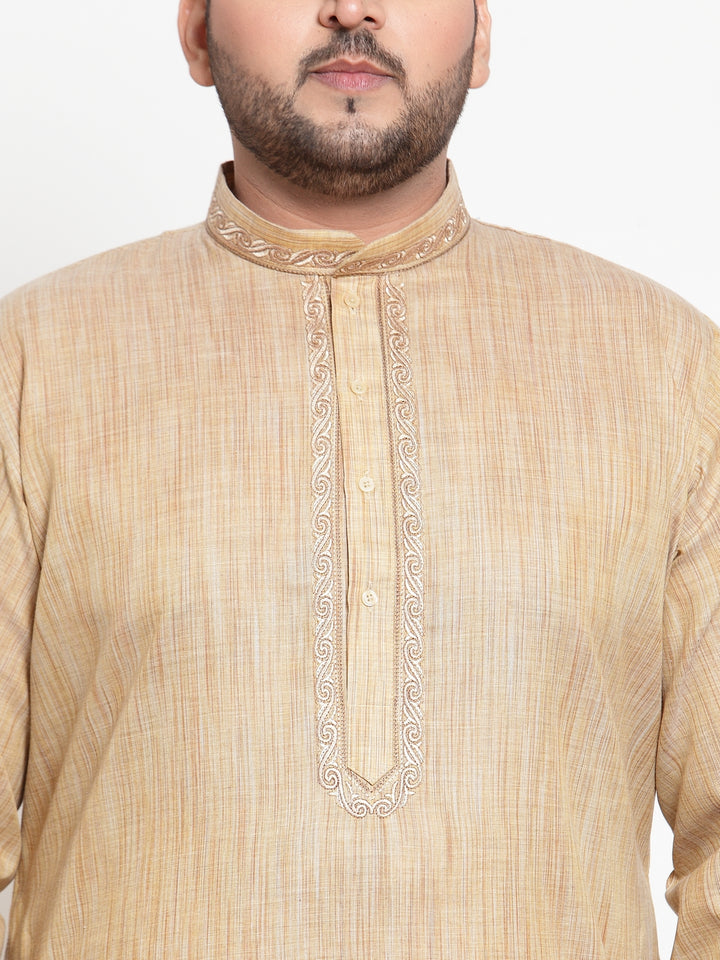 Men Beige & White Solid Kurta with Pyjamas