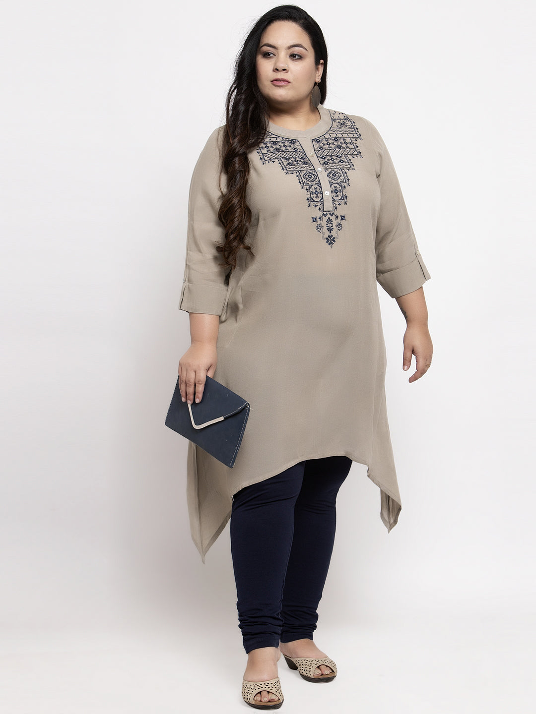 Women Grey Yoke Design A-Line Kurta