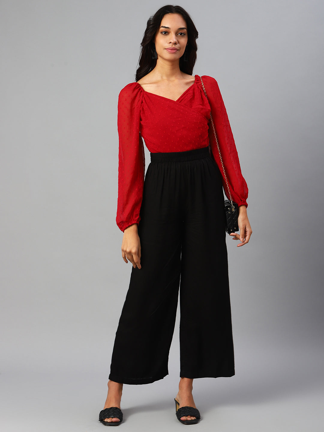 plusS Red Sweetheart Neck Smocked Wrap Top