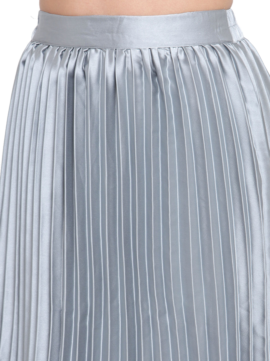 plusS Blue Satin Finish Accordion Pleated A-Line Skirt