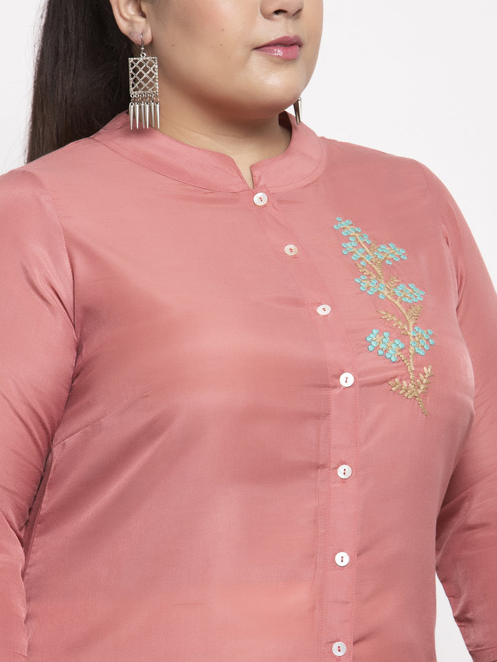 plusS Women Pink Embroidered Straight Kurta