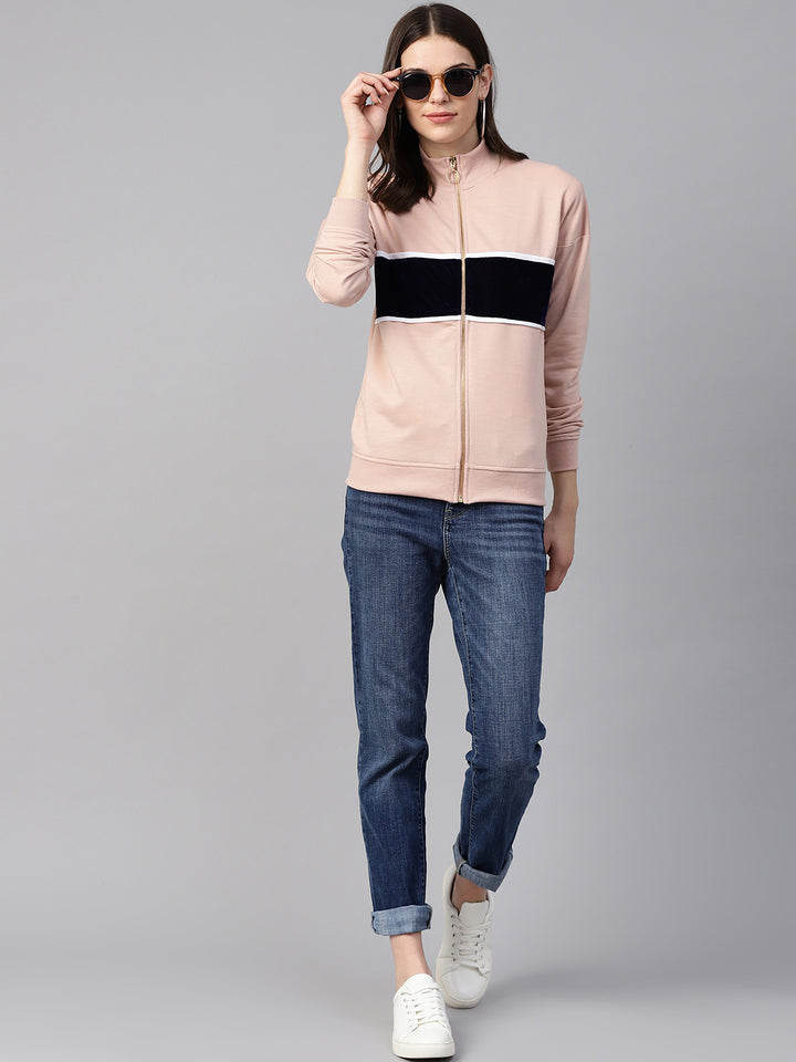 plusS  Women Pink  Navy Blue Colourblocked Sweatshirt