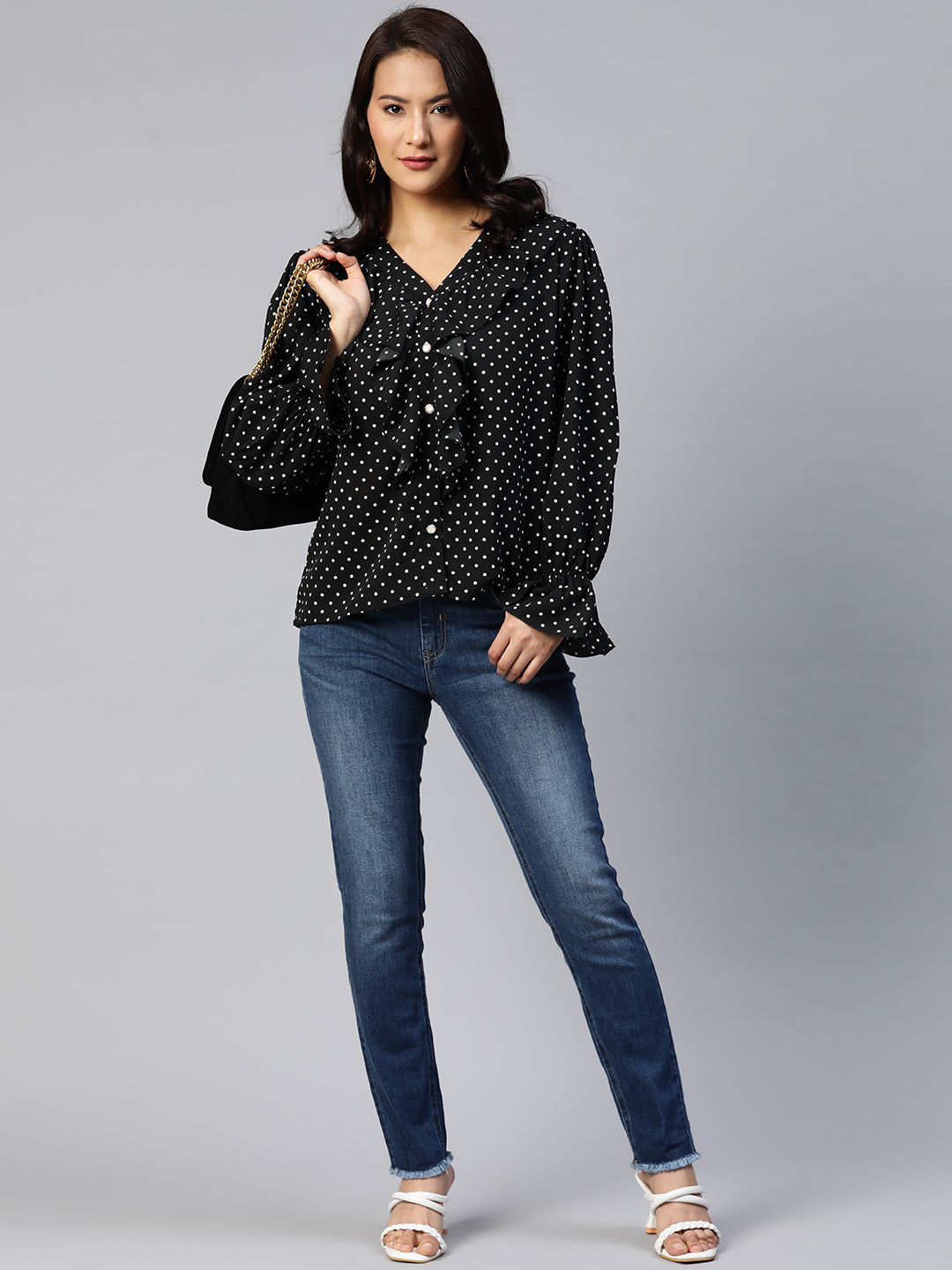 Printed Bell Sleeves Ruffled Top