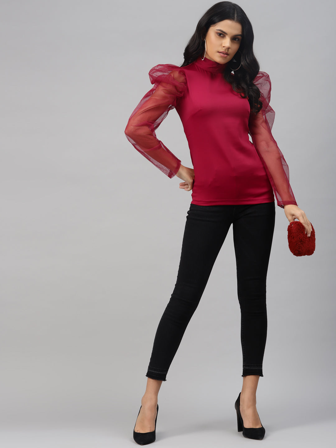 plusS Magenta Puff Sleeve Regular Top