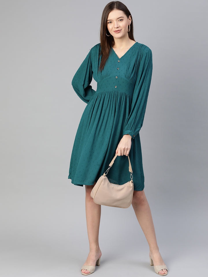 Tranquil Teal Solid Ruched Dress