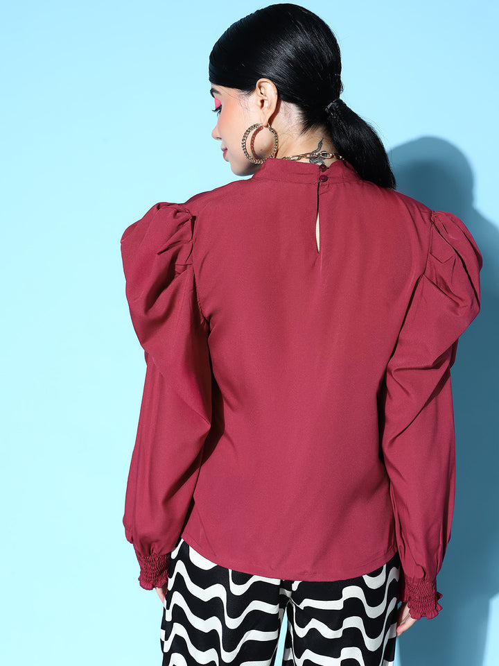 plusS Maroon Bishop Sleeves Top