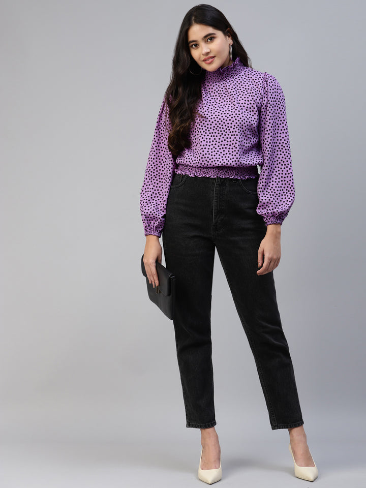 plusS Women Mauve Polka Dots Printed Top