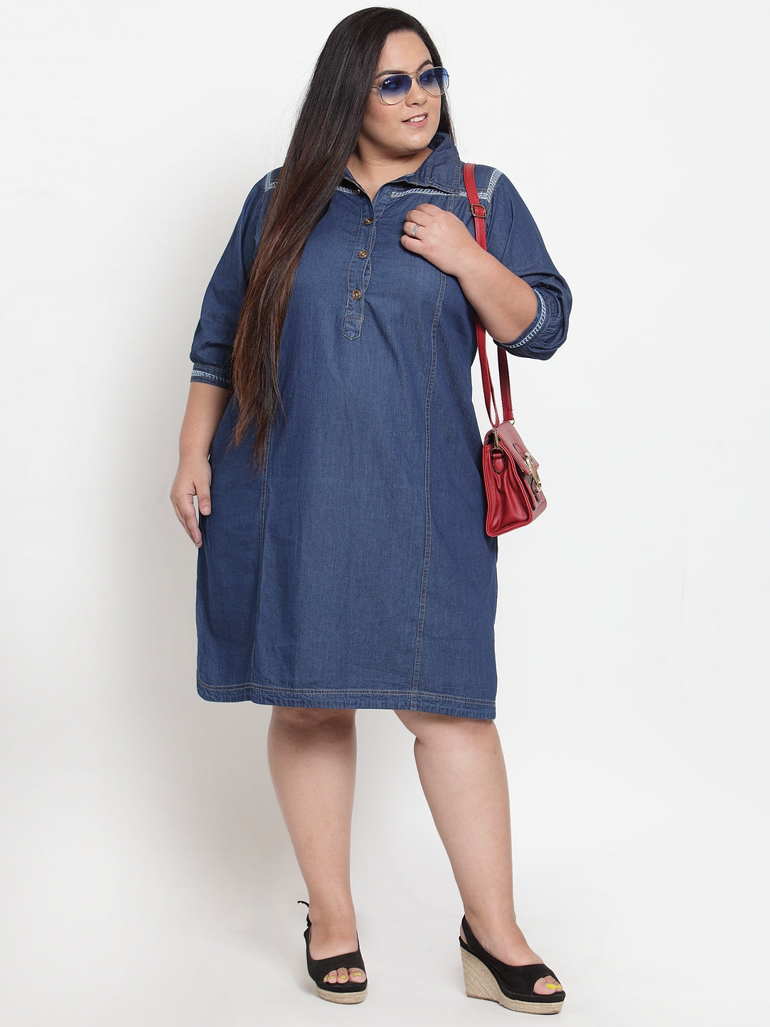 Women Blue Denim Fit and Flare Dress