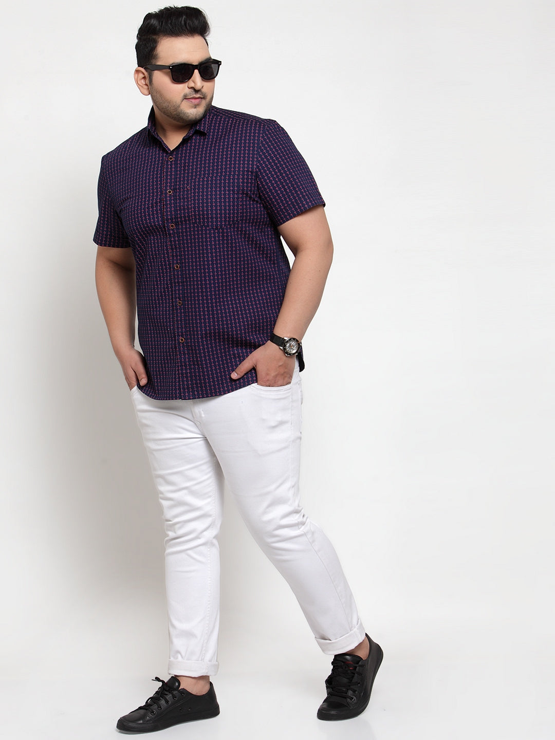 Men Plus Size Purple Floral Print Casual Shirt