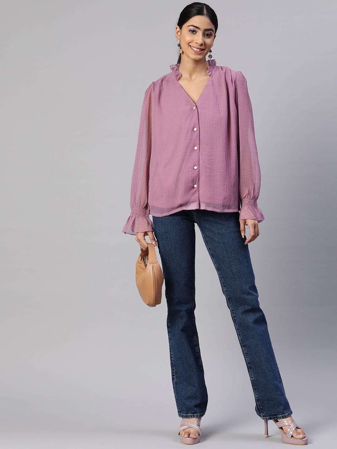 Solid Semi Sheer Casual Shirt