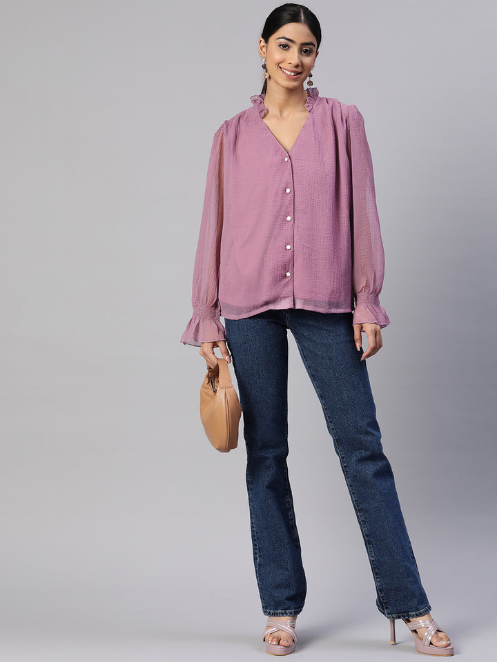 Solid Semi Sheer Casual Shirt