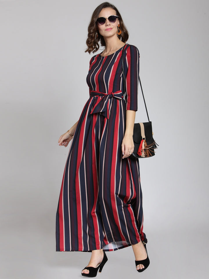 plusS Blue Striped Fit and Flare Dress