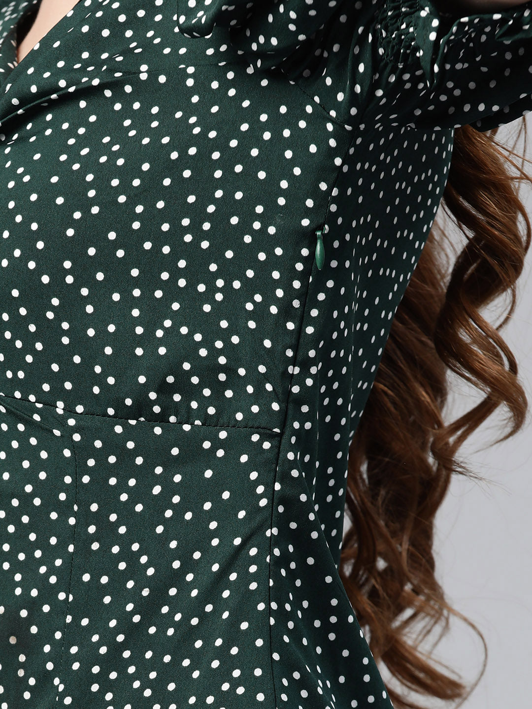 plusS Green Polka Dots Printed A-Line Dress