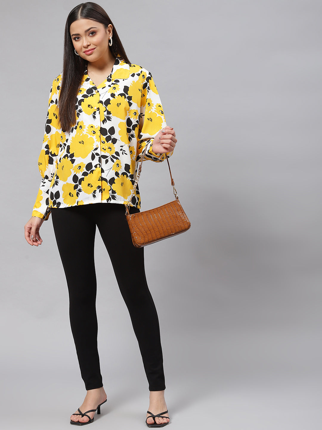 Women Yellow Floral Printed Casual Shirt