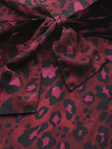 plusS Women Burgundy  Black Leopard Print Midi A-Line Dress with Belt