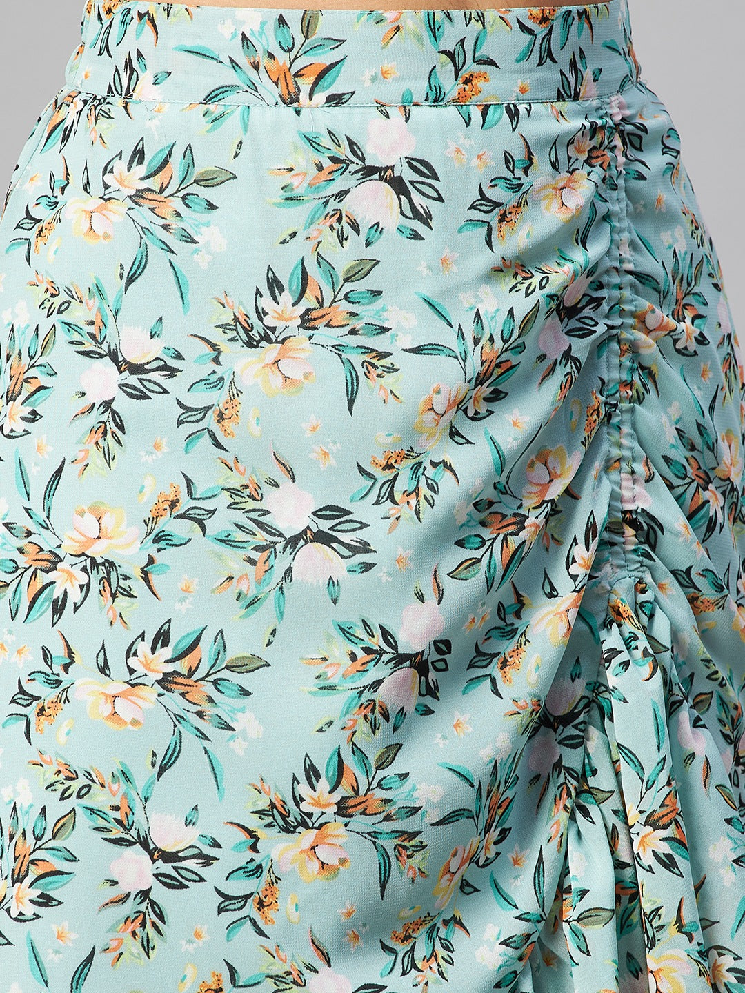 plusS Sea Green Floral Printed Midi A-Line Skirt