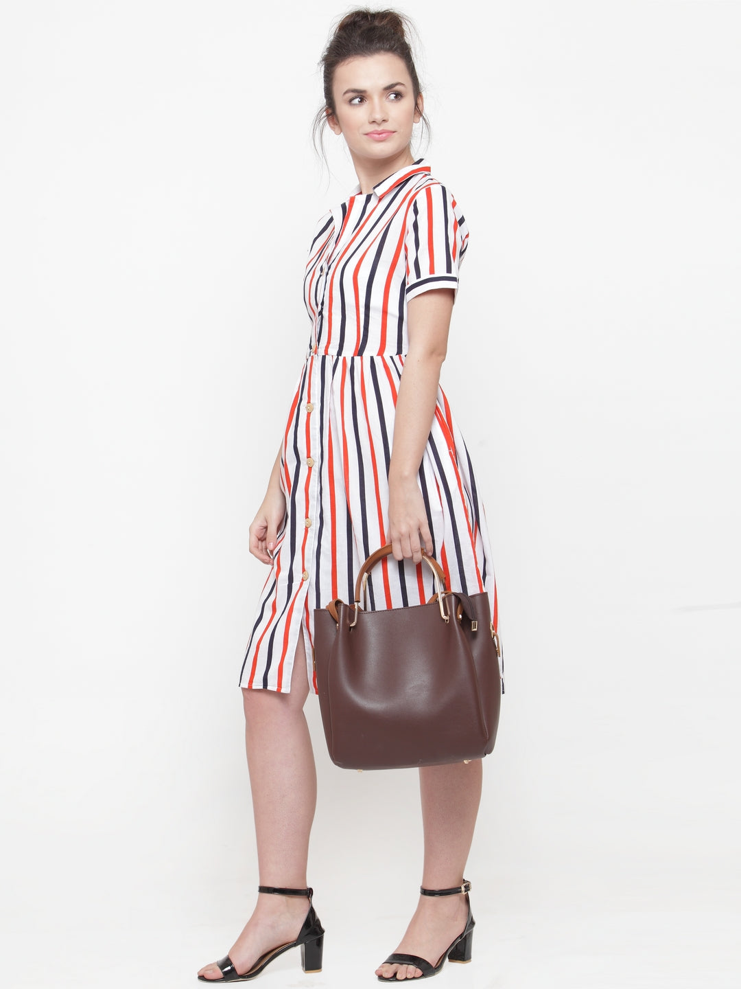 plusS White Striped Fit and Flare Dress