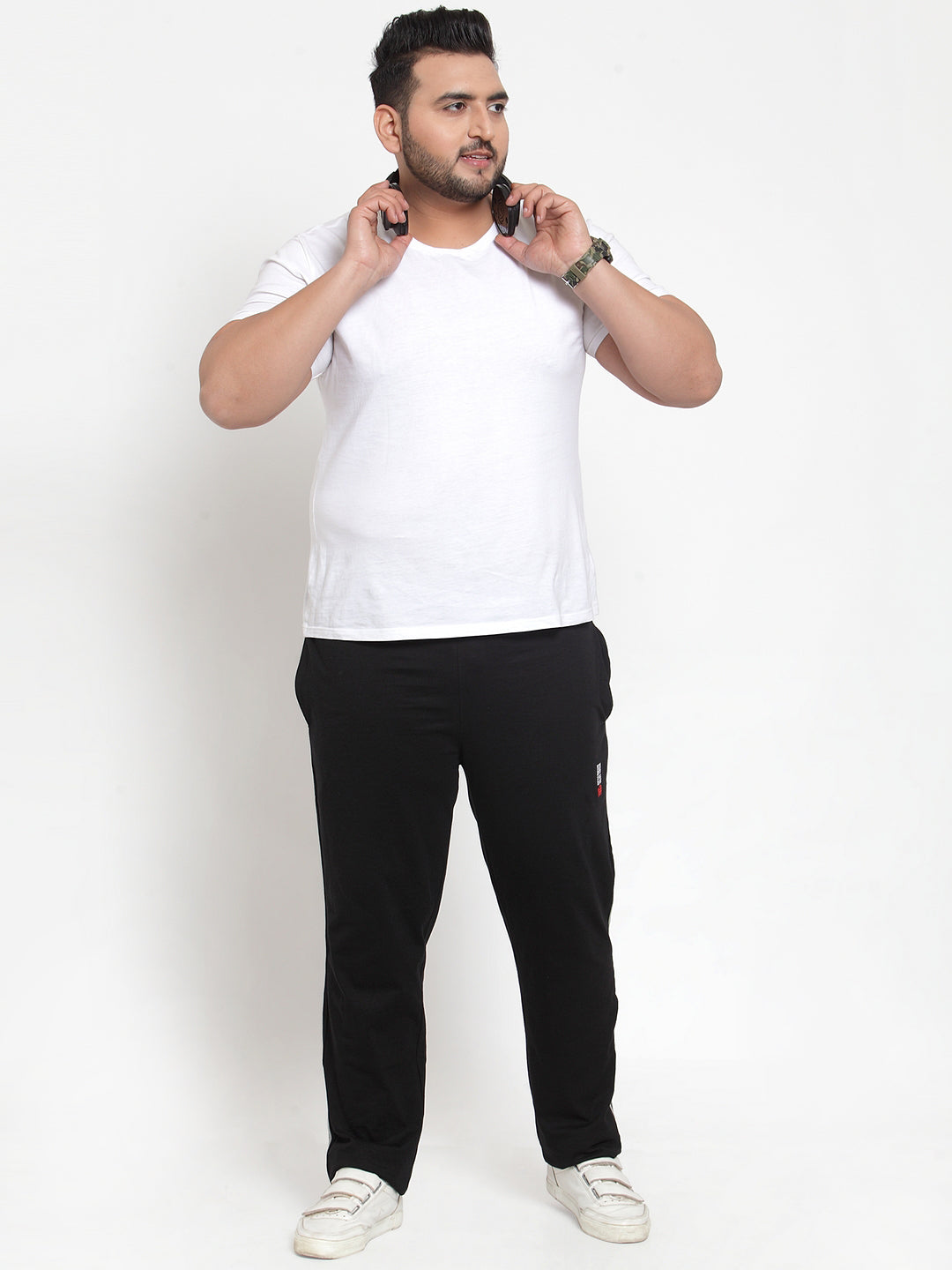 plusS   Black Solid Track Pants