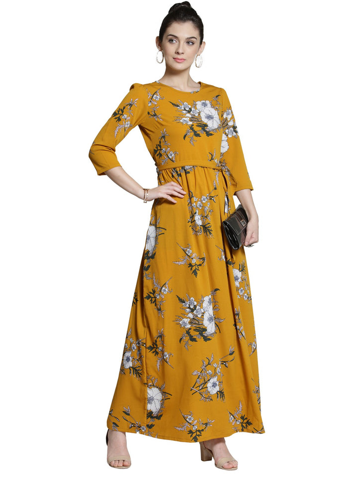 plusS Women Mustard Yellow Floral Printed Maxi Dress