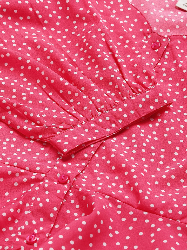 plusS Pink  White Polka Dots Print Sweetheart Neck Peplum Top