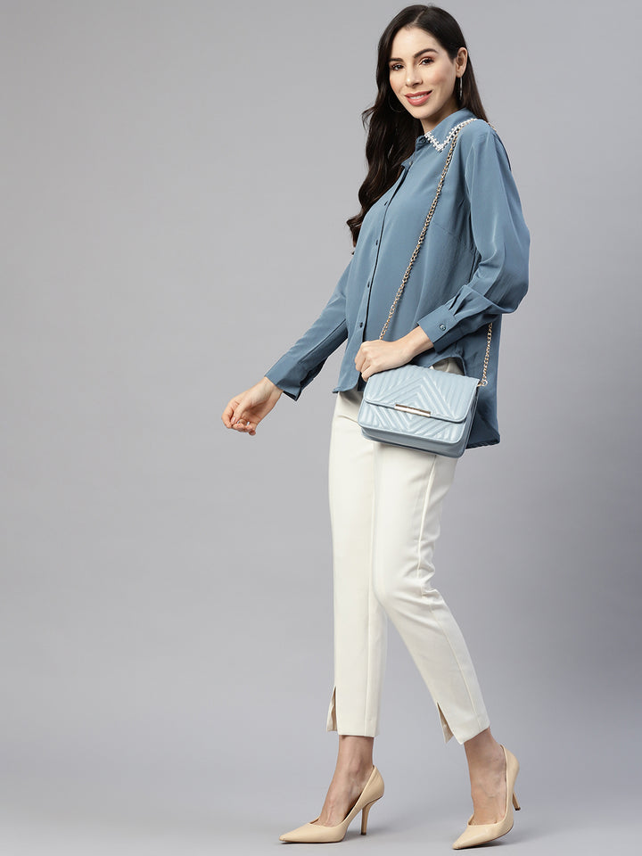 Women Blue Regular Fit Casual Shirt