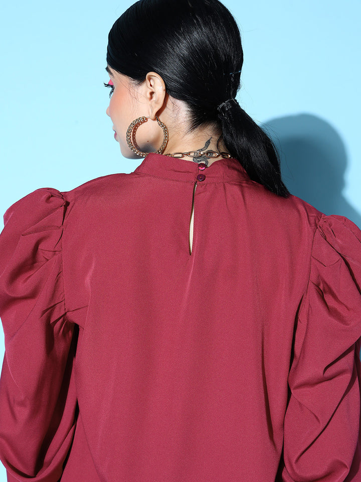 plusS Maroon Bishop Sleeves Top