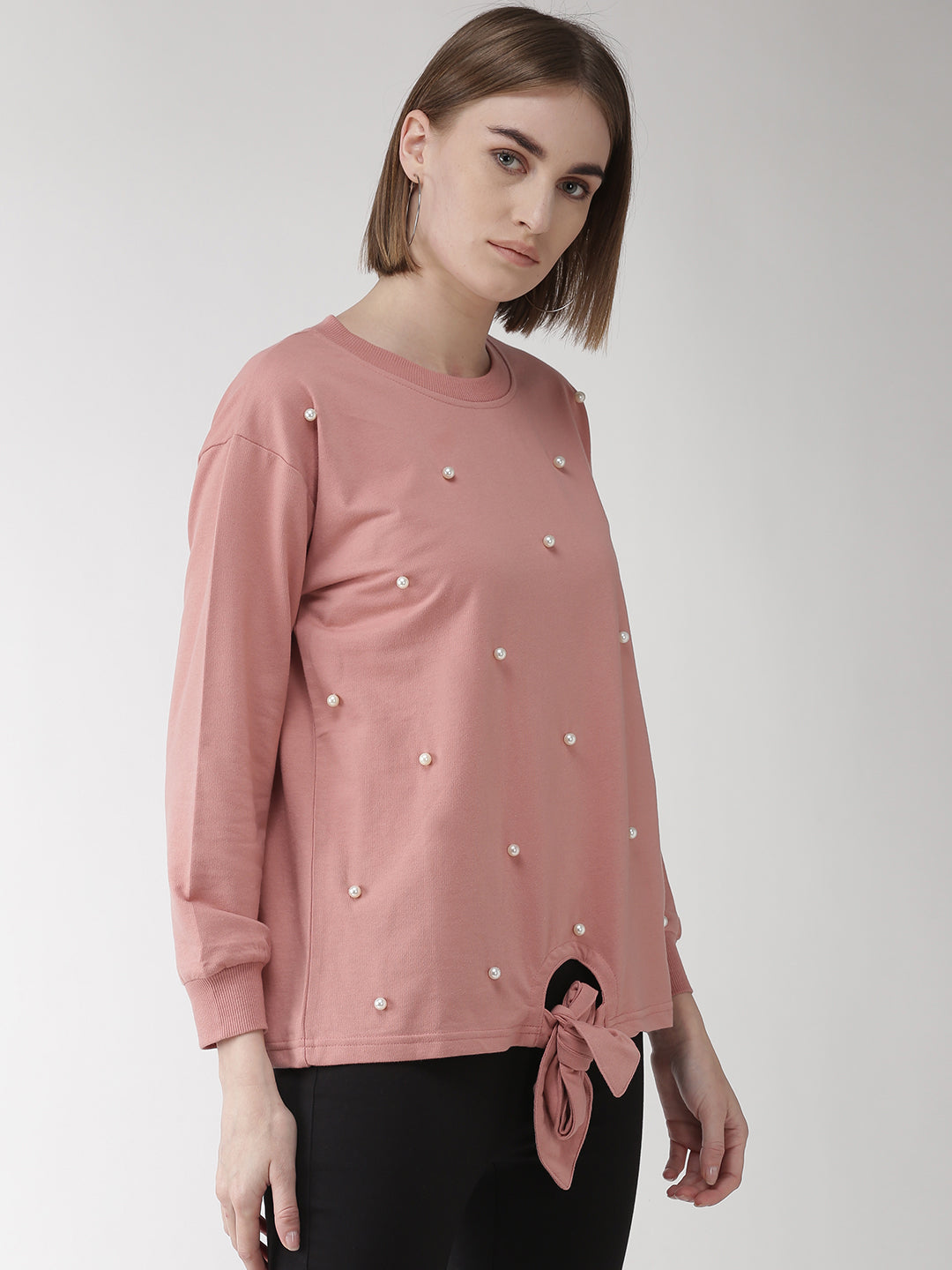 plusS Women Dusty Pink Embelished Sweatshirt