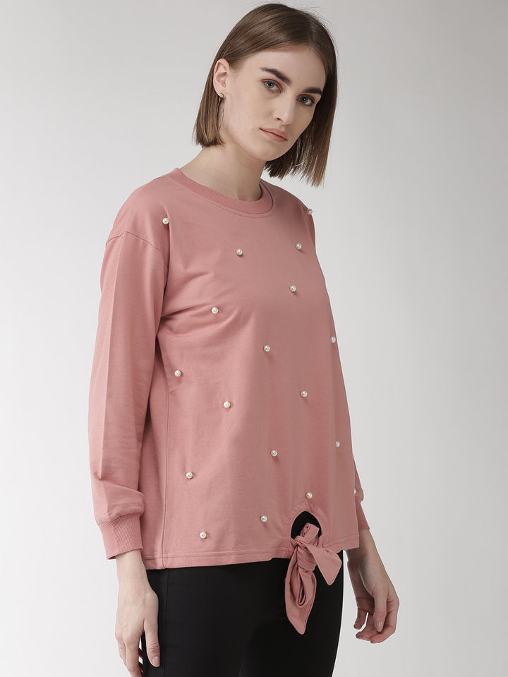 plusS Women Dusty Pink Embelished Sweatshirt