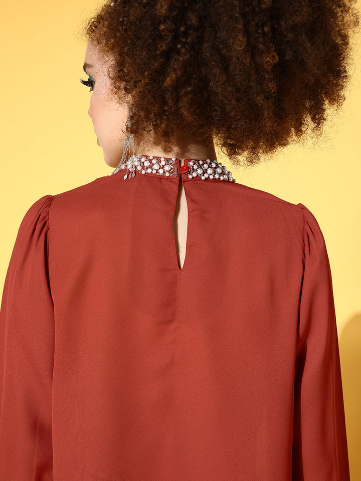 plusS Lovely Maroon Solid All in the Details Top