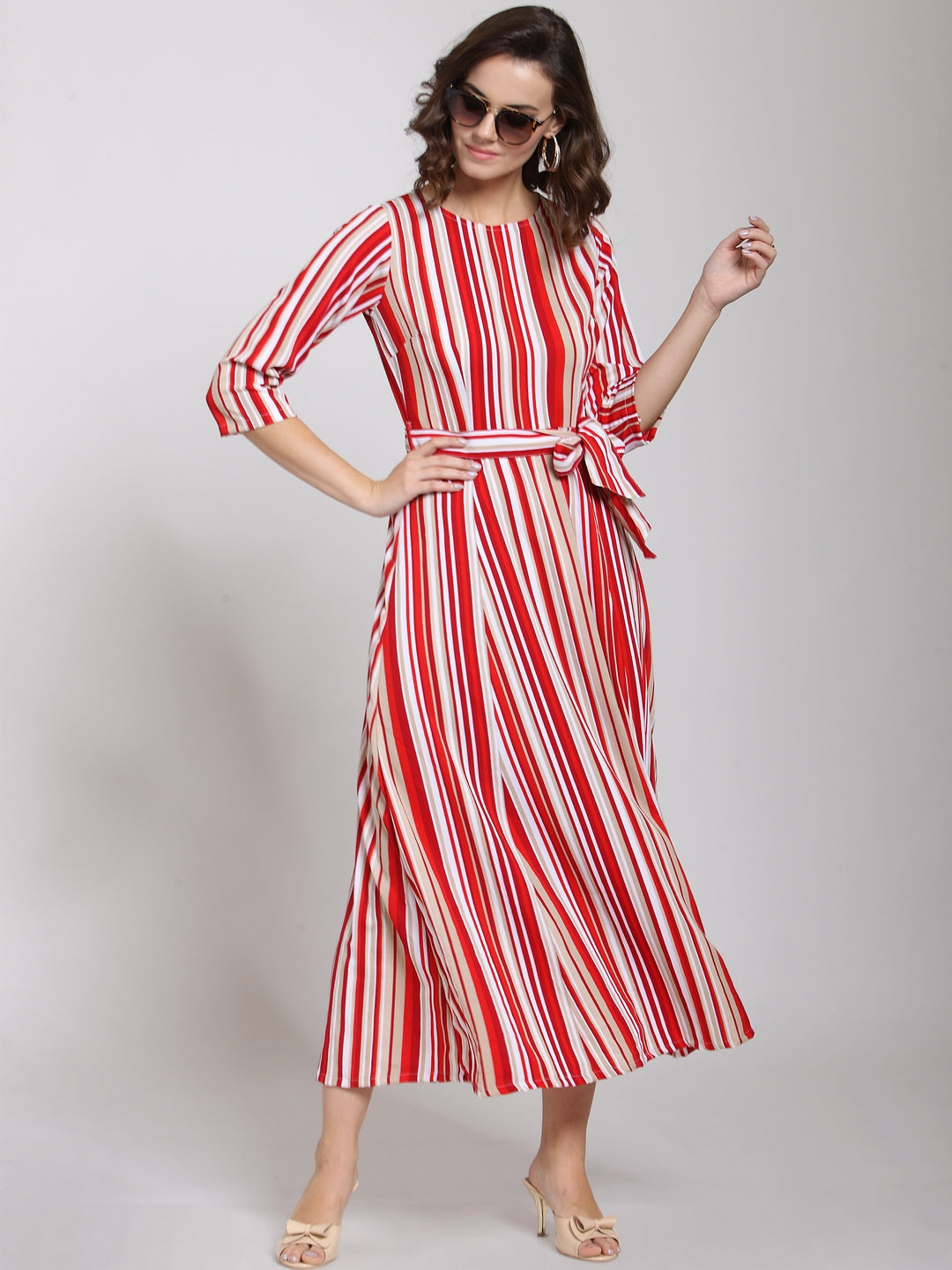 plusS Red  Off-White Striped A-Line Dress