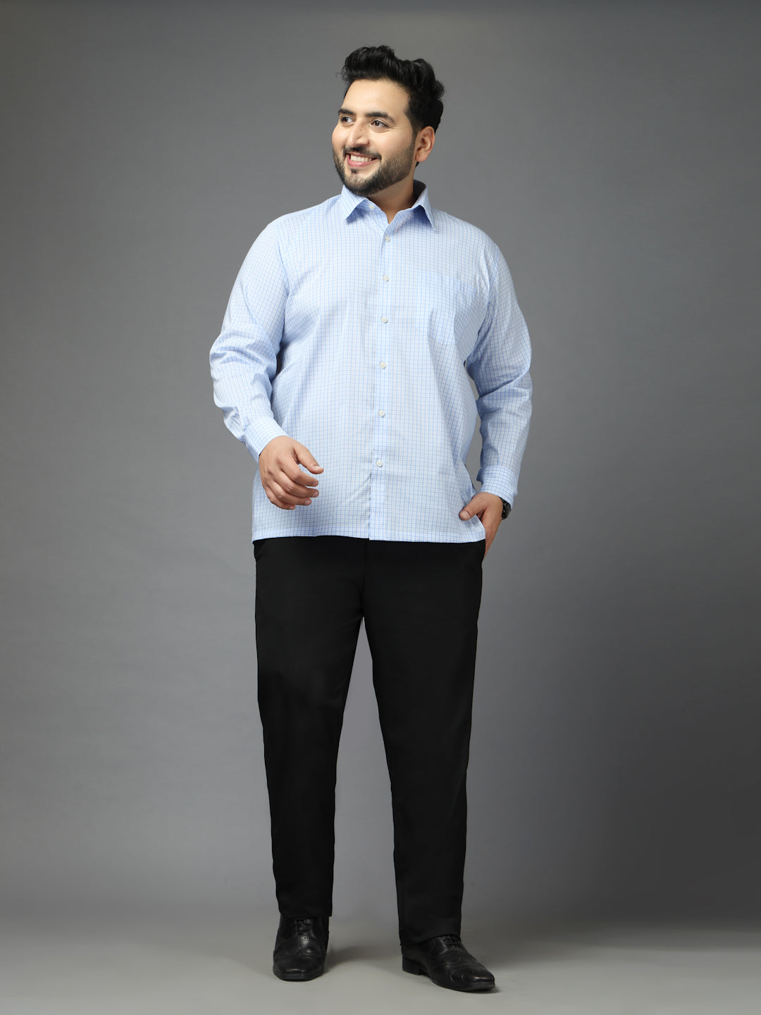 Plus Size Men Classic Micro Checks Checked Formal Shirt