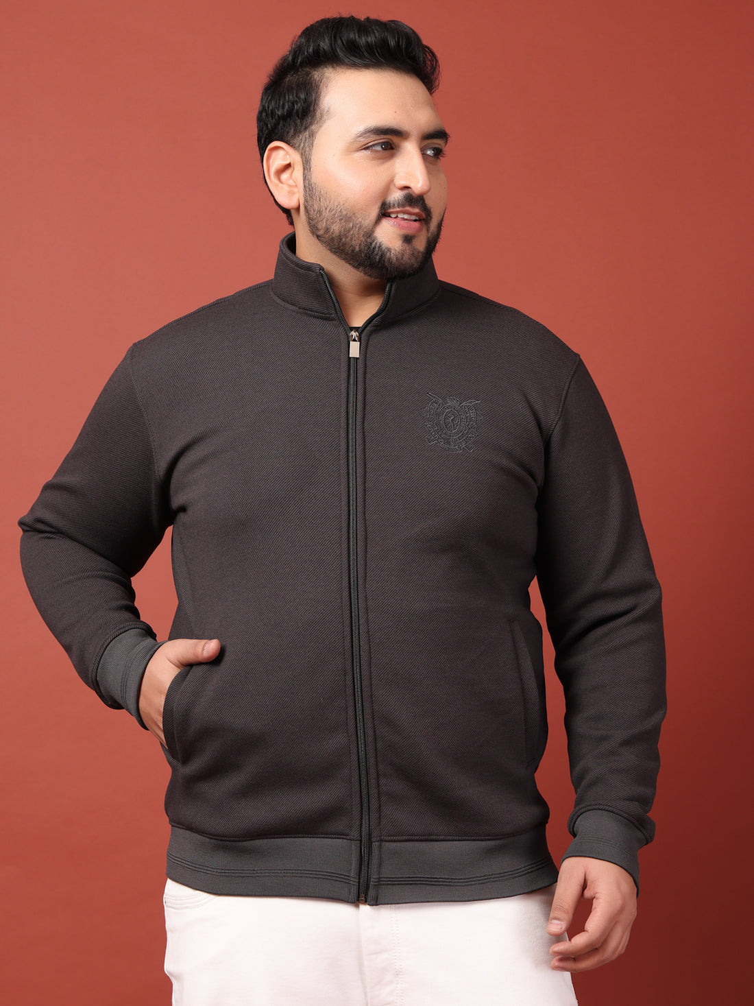 Plus Size Men Open Front Jacket with Embroidered