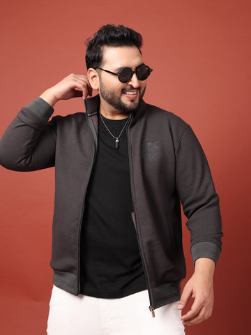 Plus Size Men Open Front Jacket with Embroidered