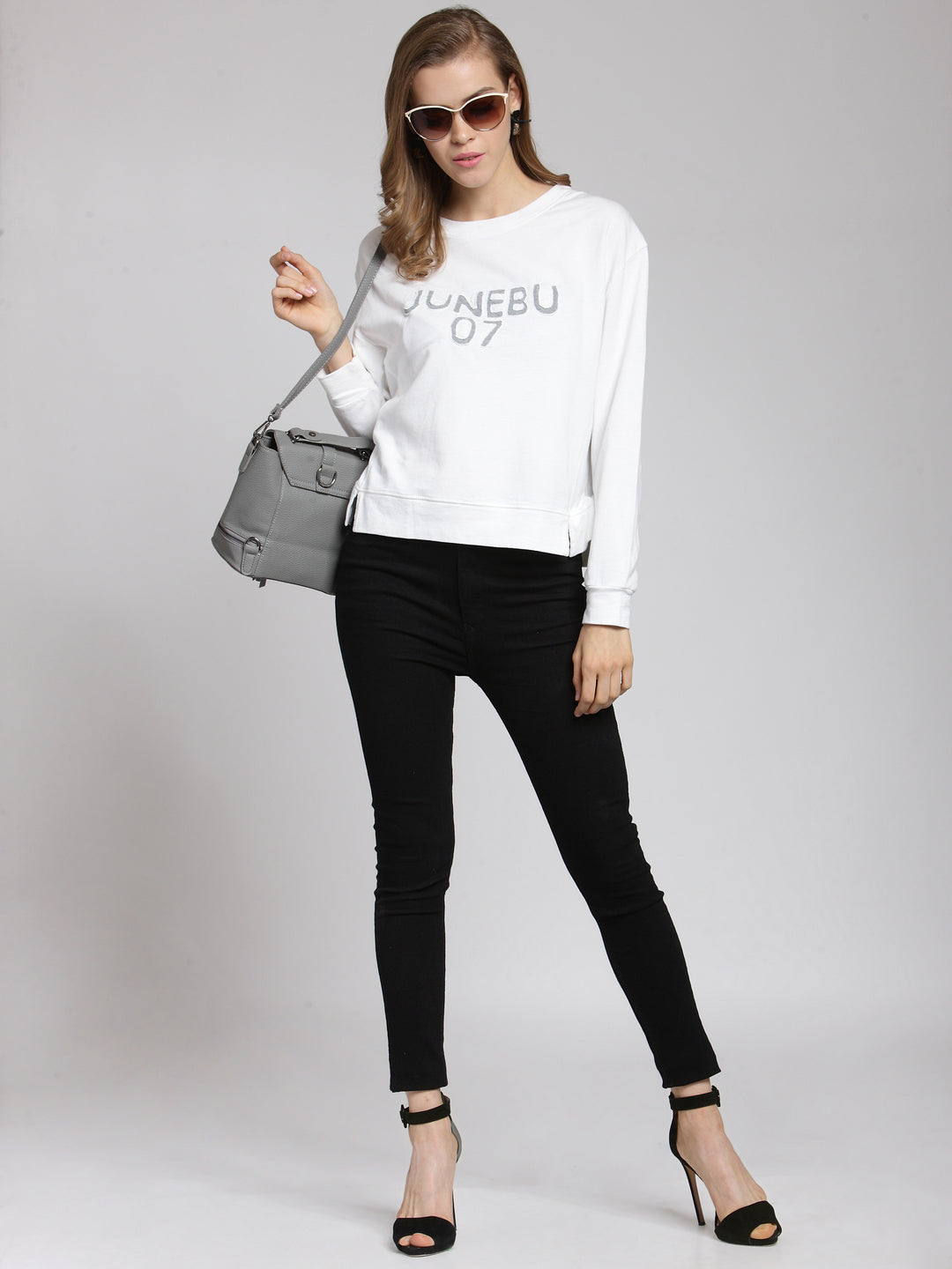 plusS Women Off-White Printed Sweatshirt