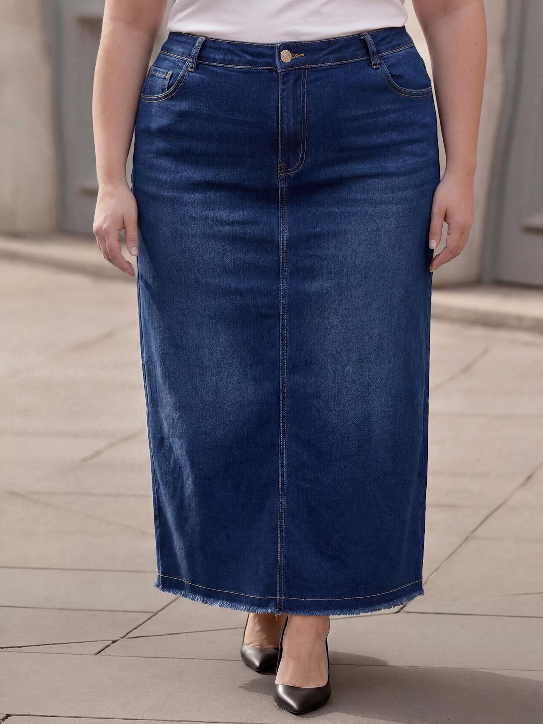 Plus Size Women Blue Denim Skirt