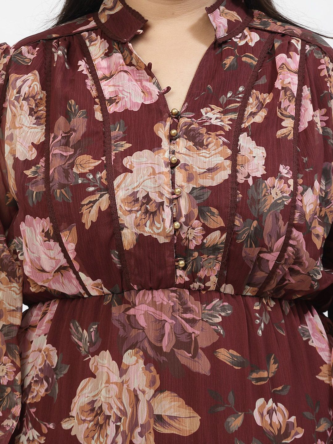 Plus Size Floral Printed Puff Sleeve  Fit And Flare Maxi Dress