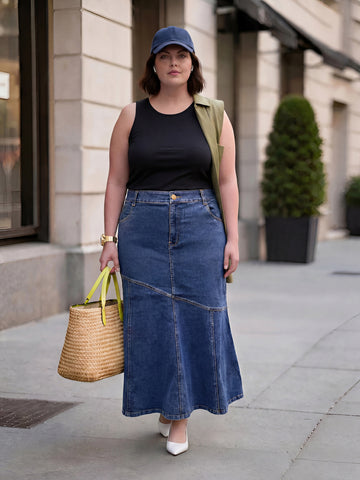 Plus Size Women Blue Denim Skirt