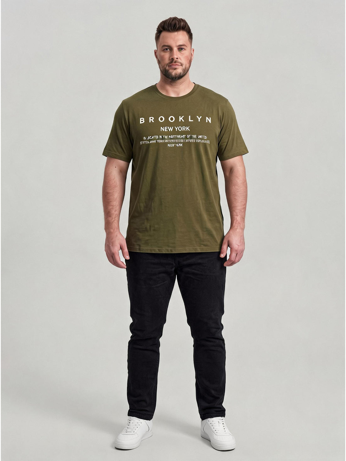 Plus Size Men's Text Printed Cotton T-Shirt