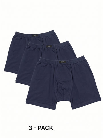 Plus Size Men's Solid Navy Cotton Elastic Waist Pack 3 Trunk | Sizes 3XL to 10XL