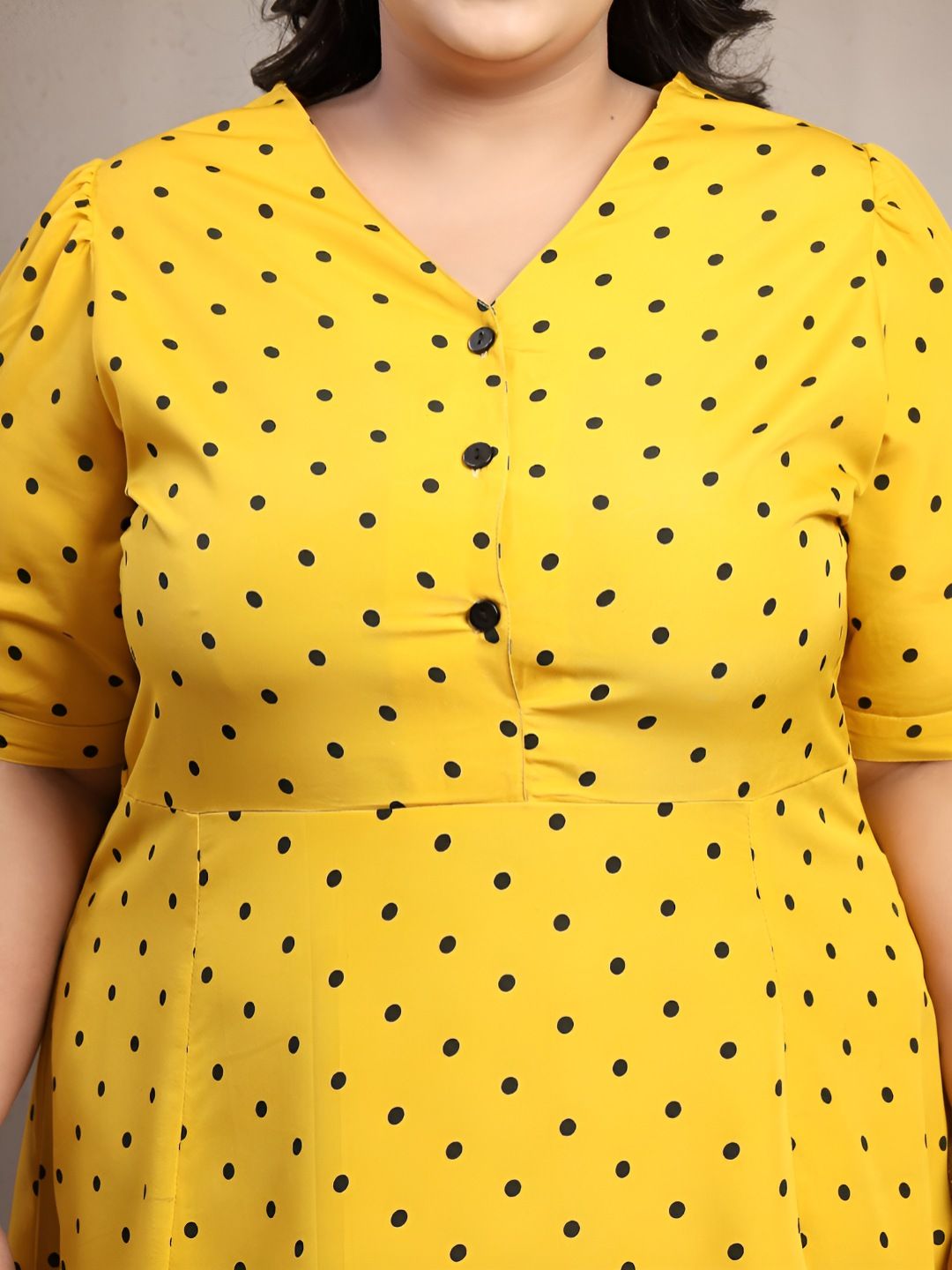 Plus Size Yellow & Black  Floral Print Mandarin Collar Dress