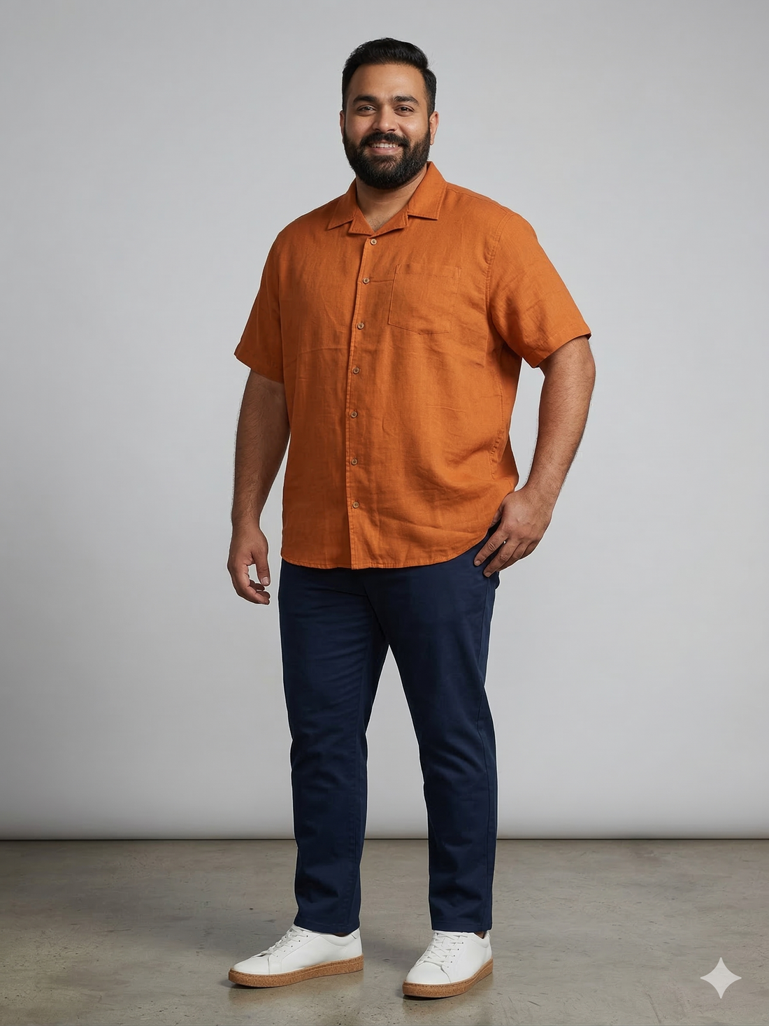 Plus Size Men Cuban Collar Cotton Shirt