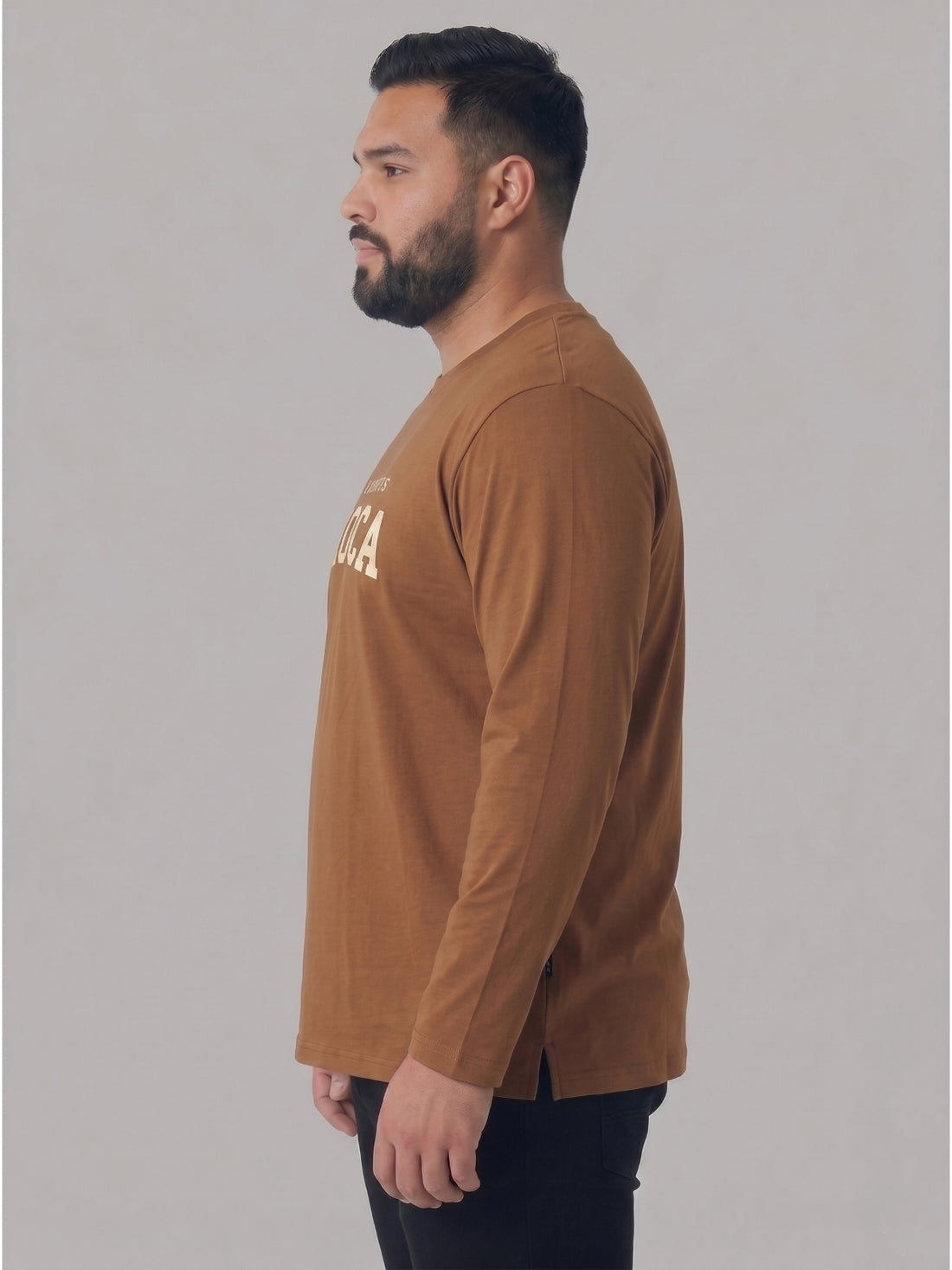 Plus Size Men Pure Cotton Solid Long Sleeves Casual T-shirt
