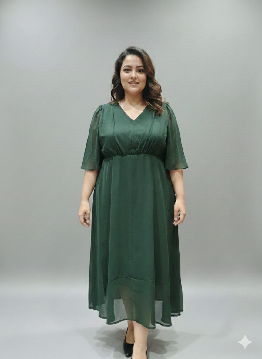 Plus Size Green Solid Maxi Dress