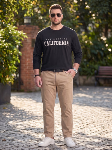 Plus Size Men Pure Cotton Solid Long Sleeves Casual T-shirt